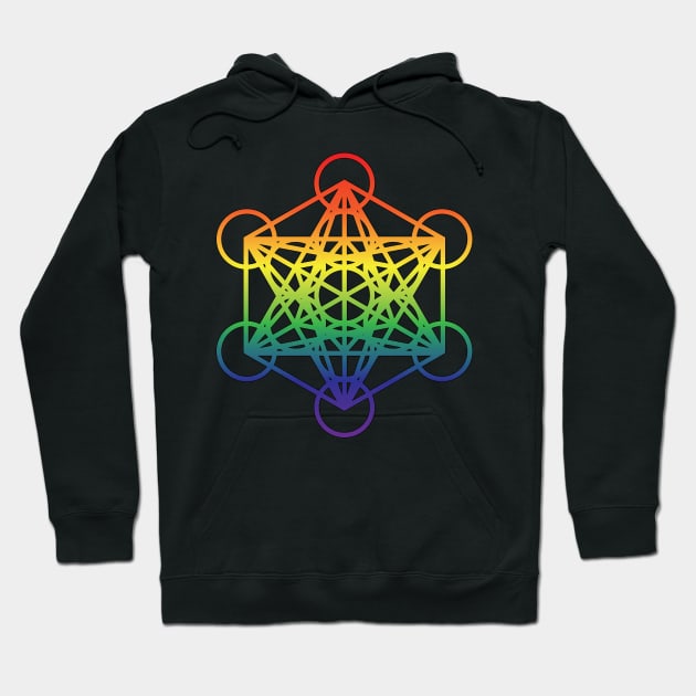 Metatron's Cube Sacred Geometry Rainbow Hoodie by Trapezio